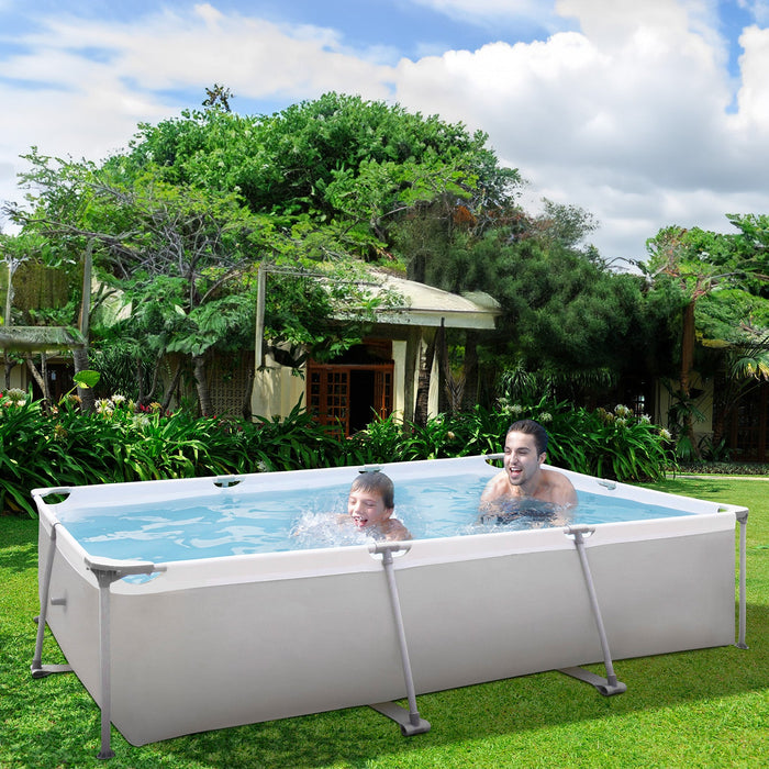 10 Feet Rectangular Large Frame Above Ground Swimming Pool - Grey