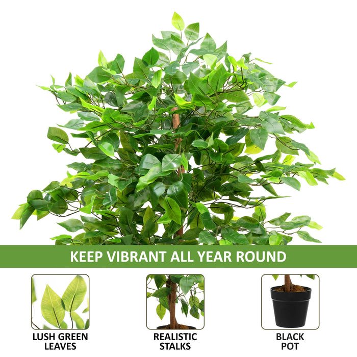 3ft Realistic Artificial Ficus Tree Plant Green Large Bushy Ficus 90cm