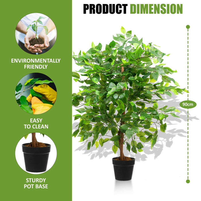 3ft Realistic Artificial Ficus Tree Plant Green Large Bushy Ficus 90cm