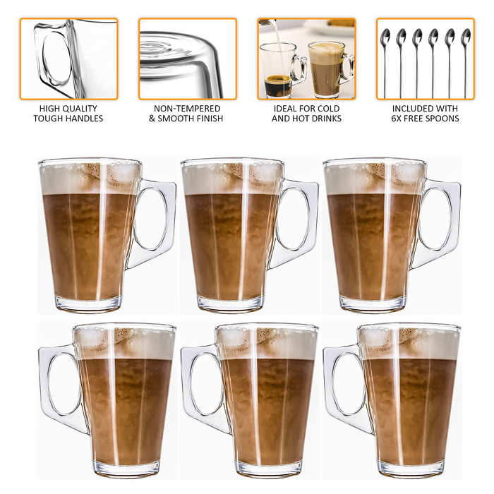 6 Pack 240ML Glass Coffee Cups