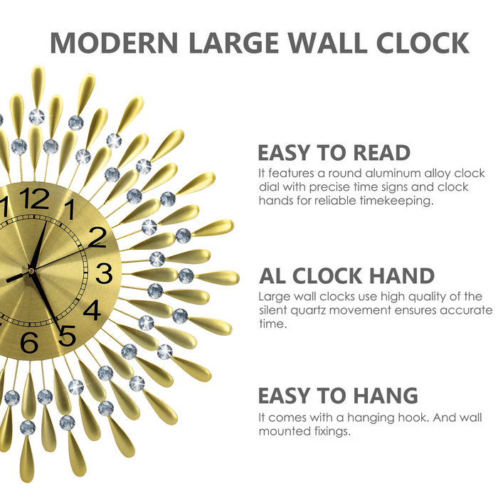 60cm Diamante Beaded Golden Jeweled Wall Clock