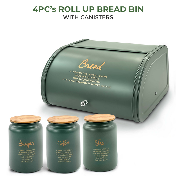 4 pc's Roll Up Bread Bin With Canisters