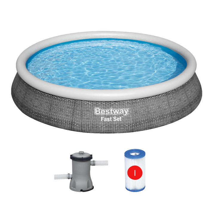 12ft Bestway Rattan Effect Fast Set Swimming Pool + Filter Pump