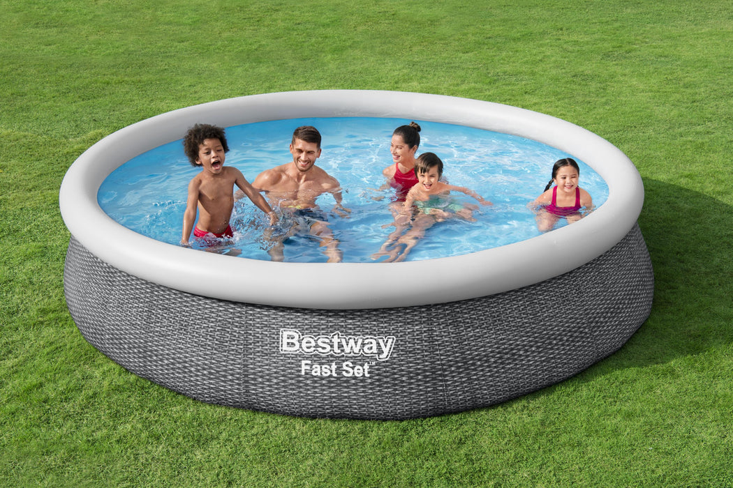 12ft Bestway Rattan Effect Fast Set Swimming Pool + Filter Pump