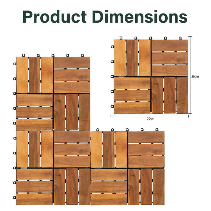 6 x Interlocking Wooden Decking Tiles 30x30cm