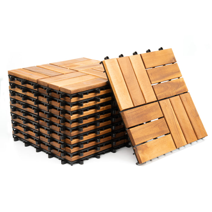 6 x Interlocking Wooden Decking Tiles 30x30cm