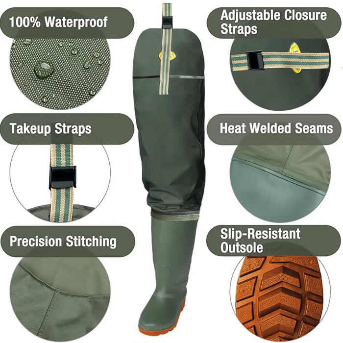 Lightweight Hip Waders with Cleated Sole