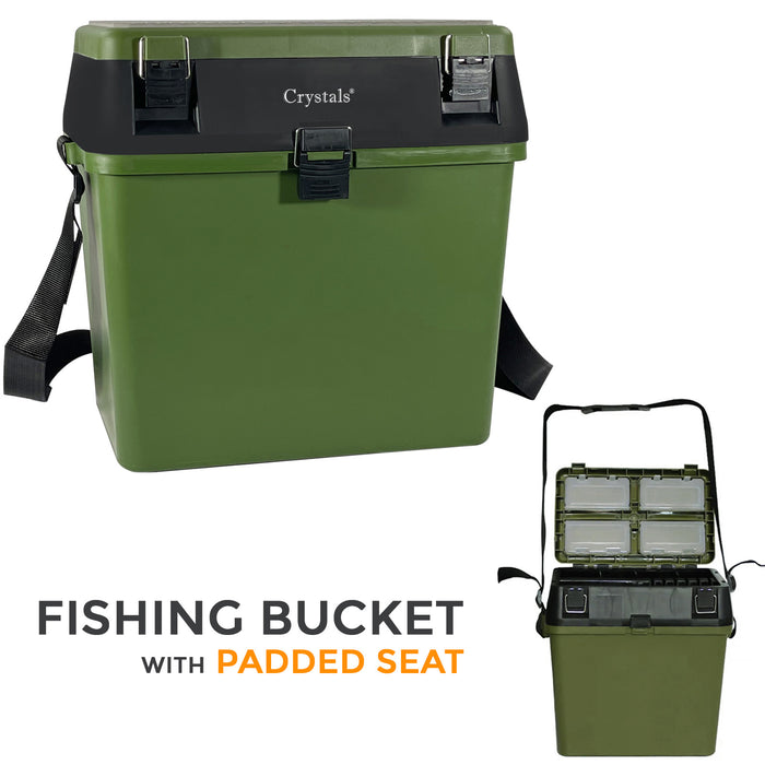 Fishing Tackle Box with Padded Seat & Straps