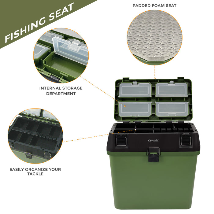 Fishing Tackle Box with Padded Seat & Straps