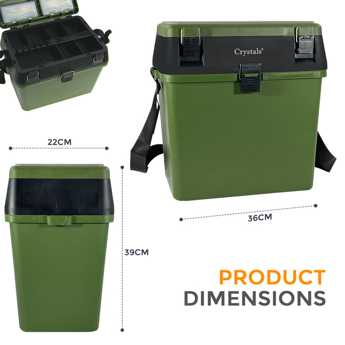 Fishing Tackle Box with Padded Seat & Straps