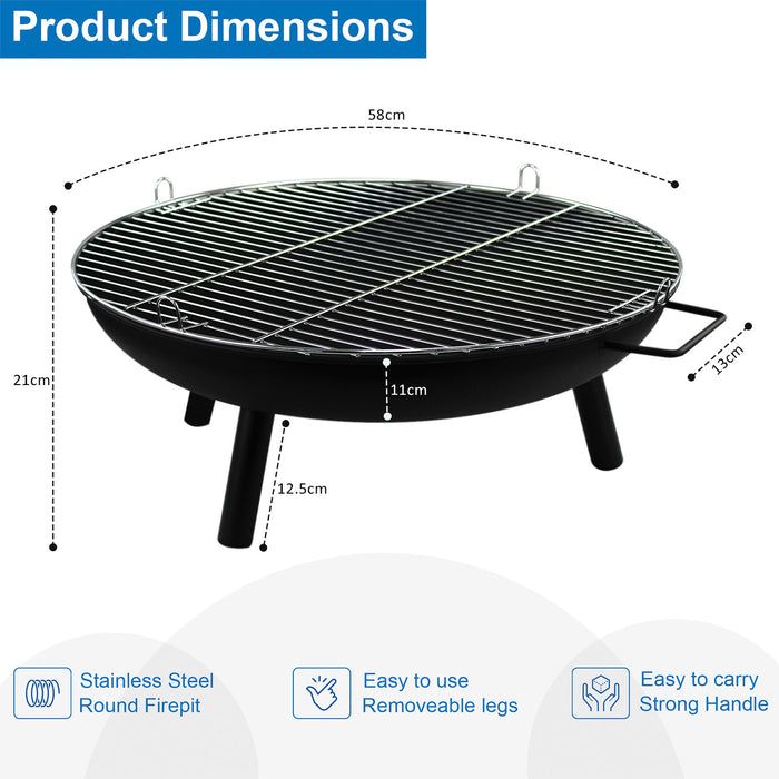 23" Large Round BBQ Steel Fire Pit