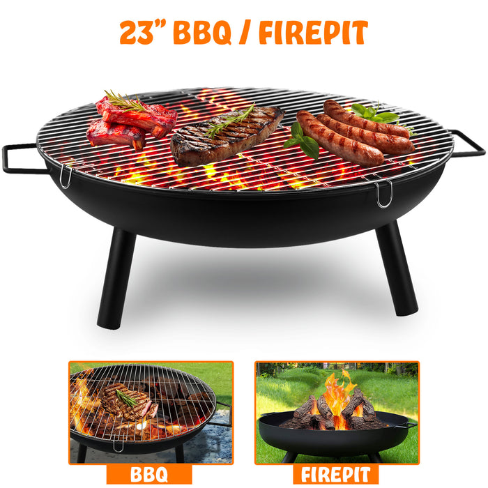 23" Large Round BBQ Steel Fire Pit