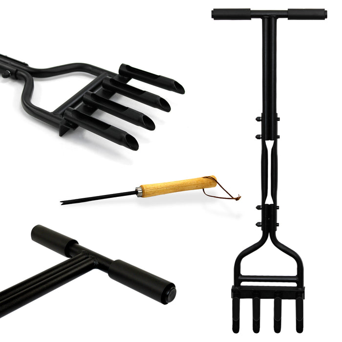 4 Prong Hollow Tine Lawn Long Handle Aerator