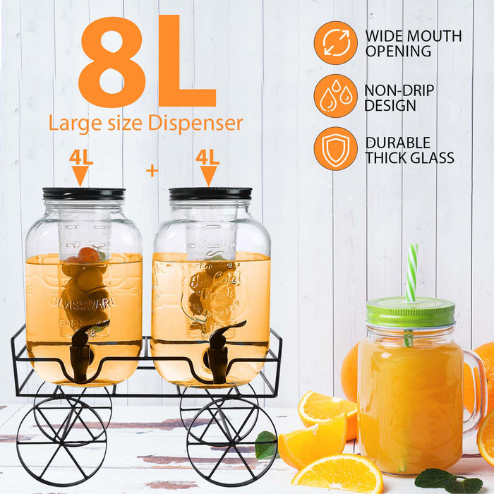 2x4 Litres Dual Double Glass Drinks Dispenser