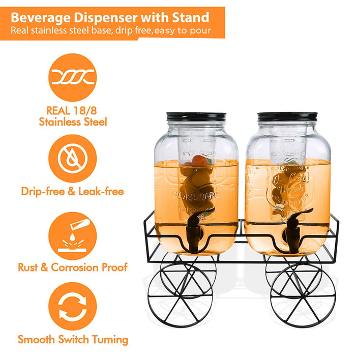 2x4 Litres Dual Double Glass Drinks Dispenser