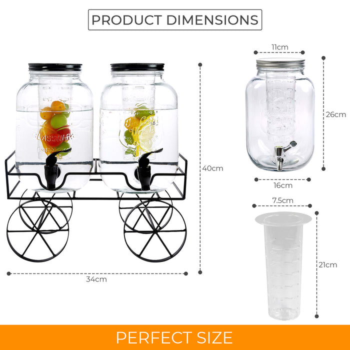 2x4 Litres Dual Double Glass Drinks Dispenser