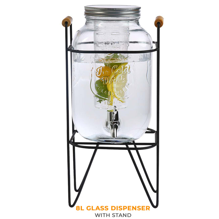 8L Glass Drinks Dispenser with Metal Stand