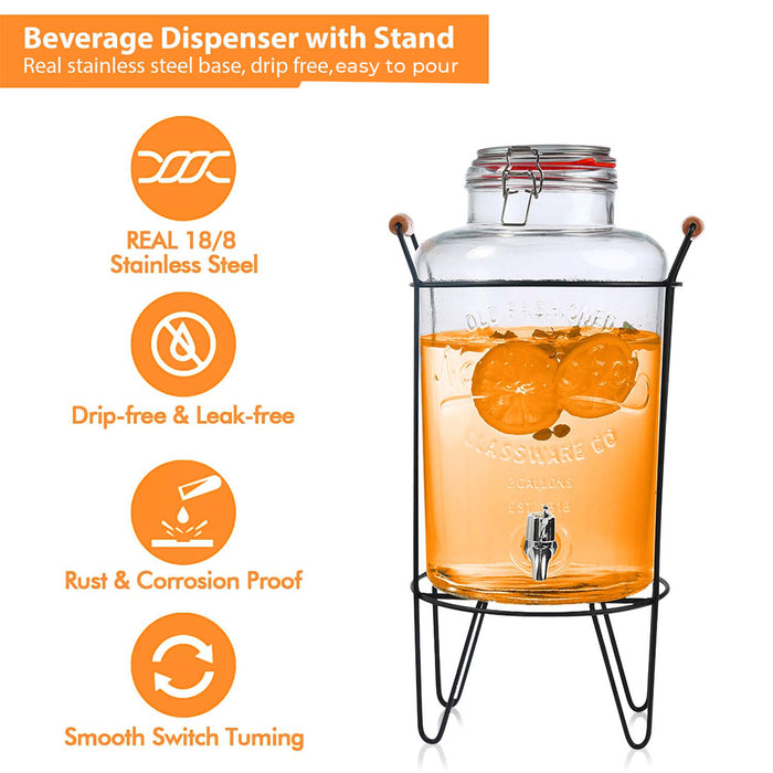 8L Glass Drinks Dispenser with Metal Stand