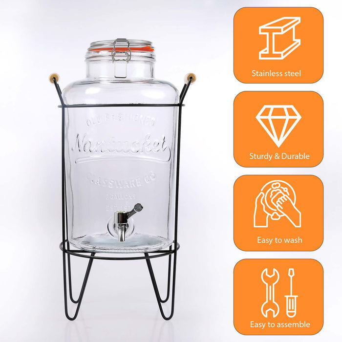 8L Glass Drinks Dispenser with Metal Stand