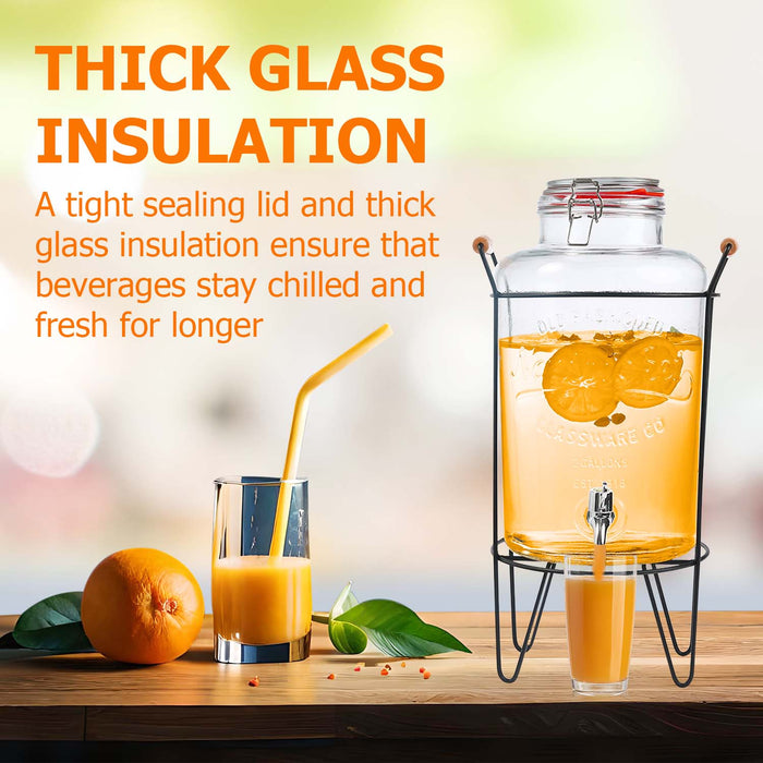 8L Glass Drinks Dispenser with Metal Stand