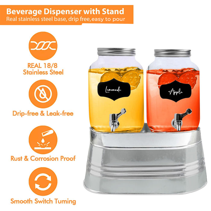 2x4 Litres Dual Double Glass Drinks Dispenser