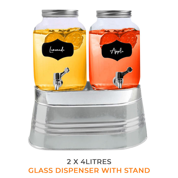 2x4 Litres Dual Double Glass Drinks Dispenser