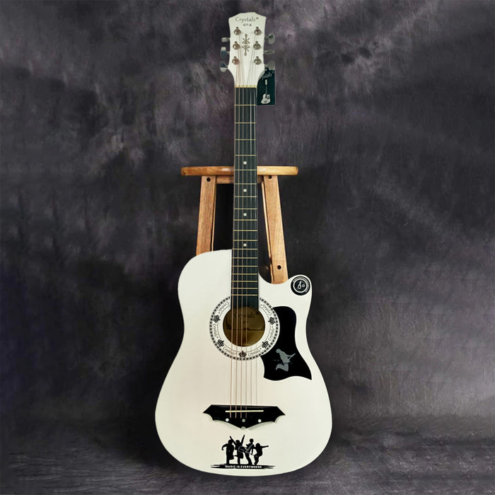 38" Full Size 6 String White Acoustic Guitar