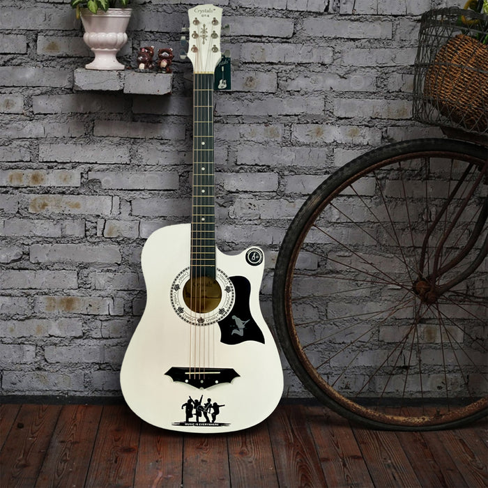 38" Full Size 6 String White Acoustic Guitar