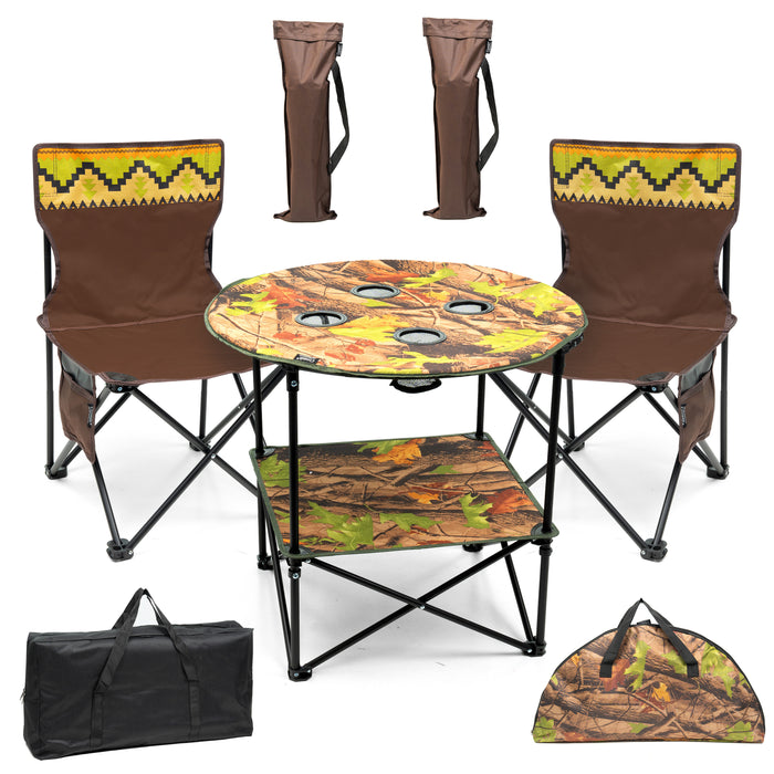 3Pc Foldable Table and Chairs Set