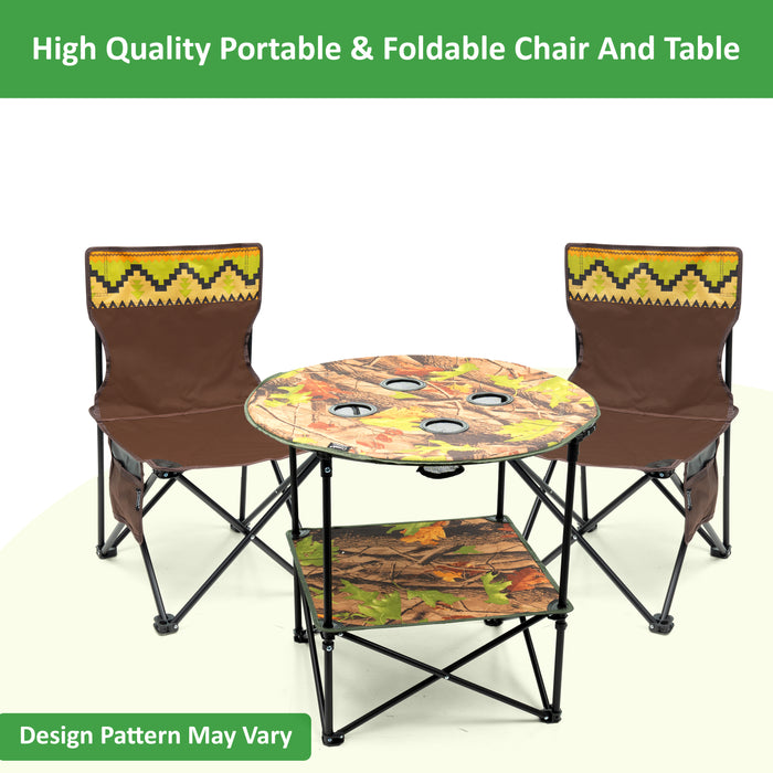 3Pc Foldable Table and Chairs Set