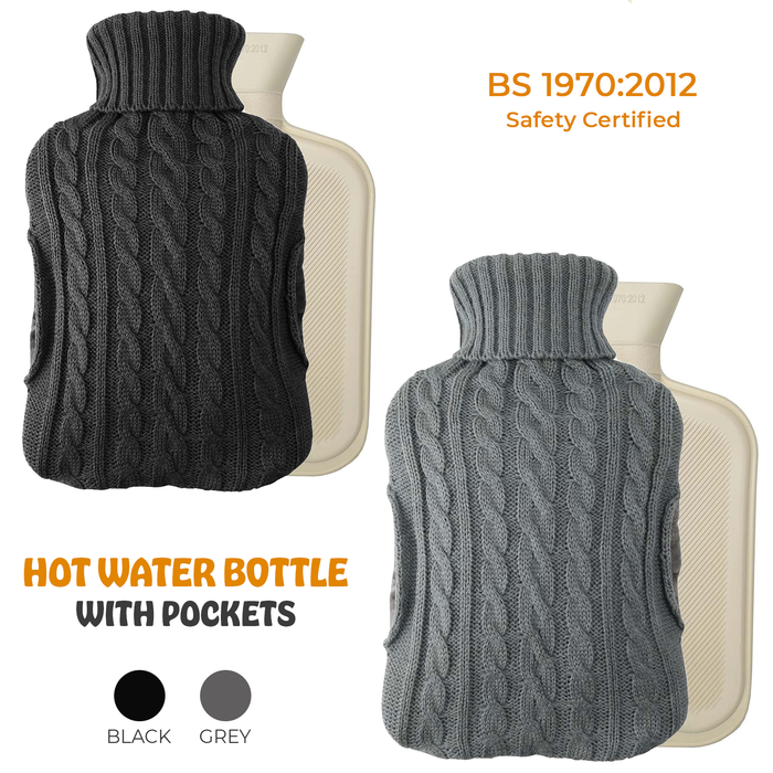 2L Hot Water Bottle with Built In Pockets