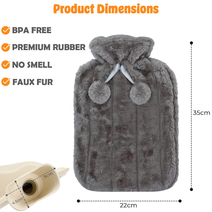 2L Natural Rubber Hot Water Bottle Charcoal Grey