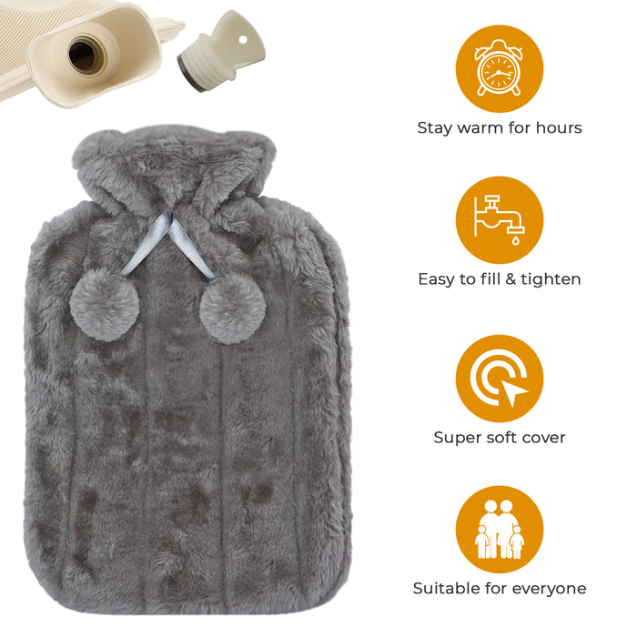 2L Natural Rubber Hot Water Bottle Charcoal Grey