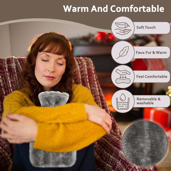 Large 2L Natural Rubber Hot Water Bottle Grey