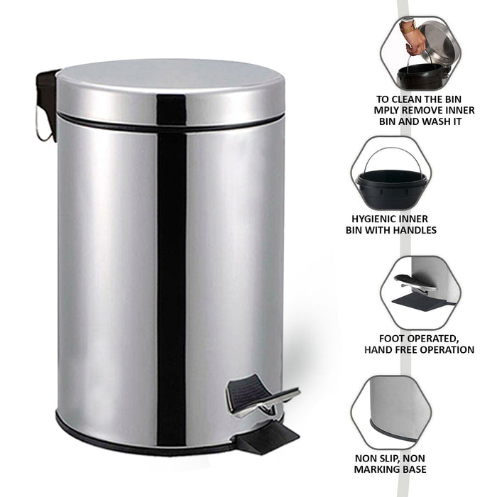 Stainless Steel Foot Pedal Bin 3L- Silver