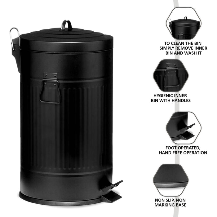 American Style Black Pedal Bin 30L