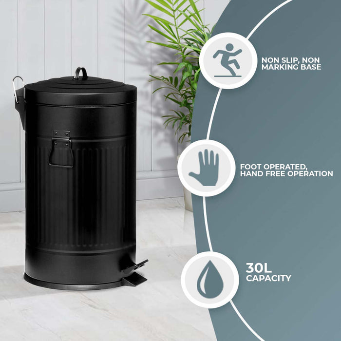 American Style Black Pedal Bin 30L