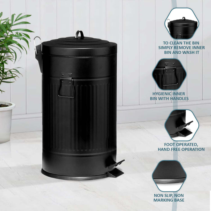 American Style Black Pedal Bin 30L