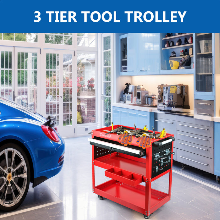 3-Tier Tool Trolley Cart Roller with Drawer