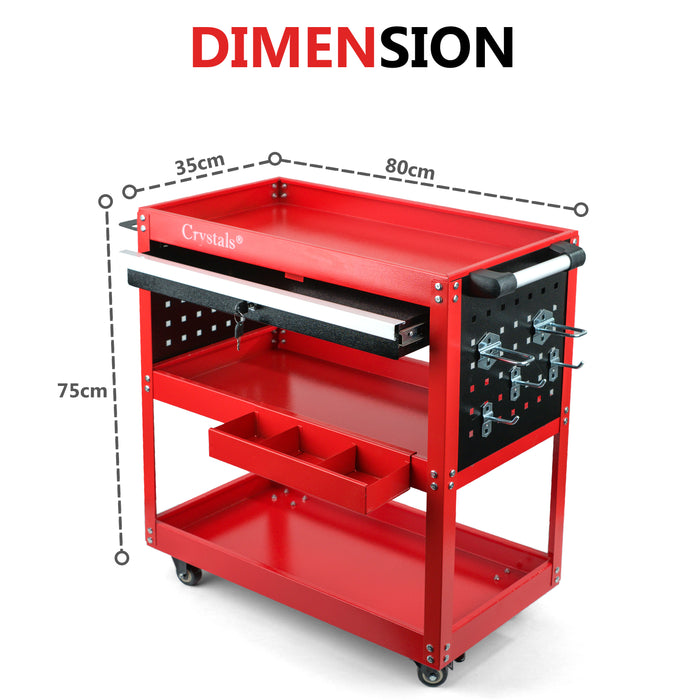 3-Tier Tool Trolley Cart Roller with Drawer