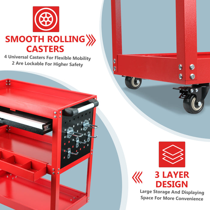 3-Tier Tool Trolley Cart Roller with Drawer