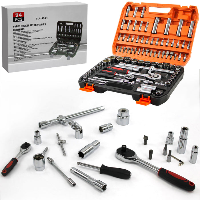 94 Piece 1/4" & 1/2" Dr Socket Set