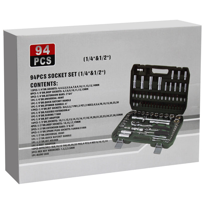 94 Piece 1/4" & 1/2" Dr Socket Set