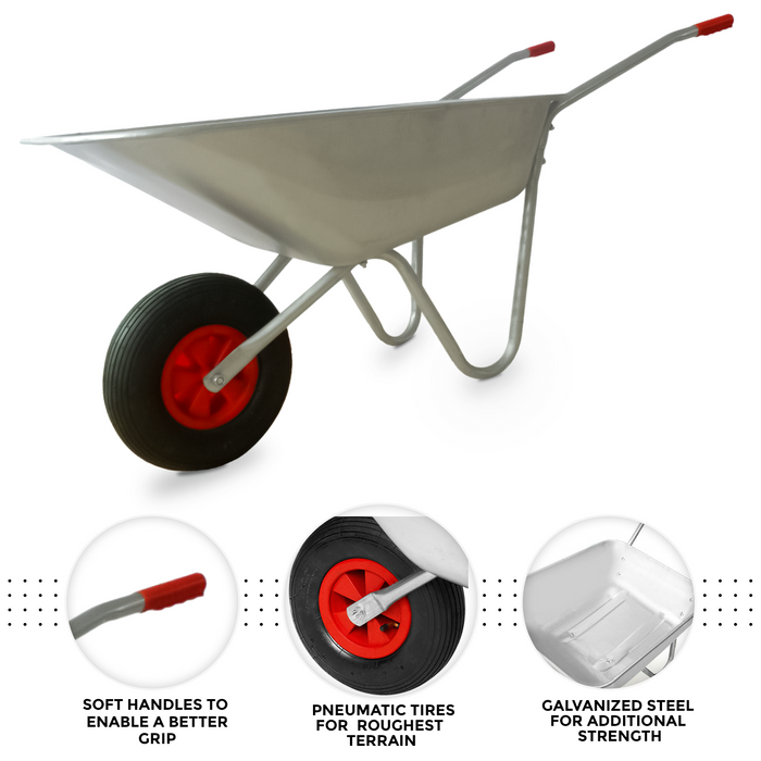 65L Wheelbarrow Metal Cart Heavy Duty