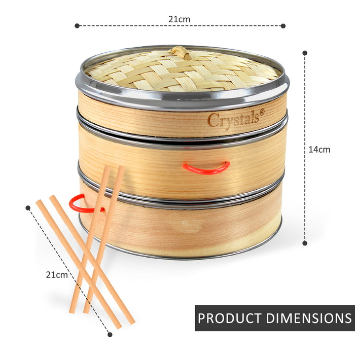 21cm Food Cooker 2 Tier Bamboo Steamer