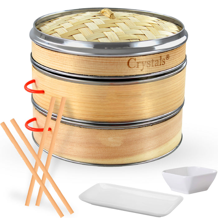 21cm Food Cooker 2 Tier Bamboo Steamer