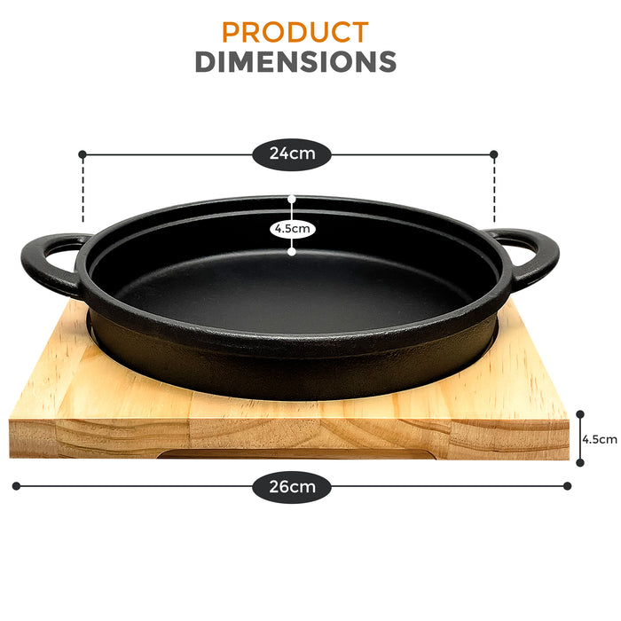 Dimensions Cast Iron Frying Pot Pan With Wood Board