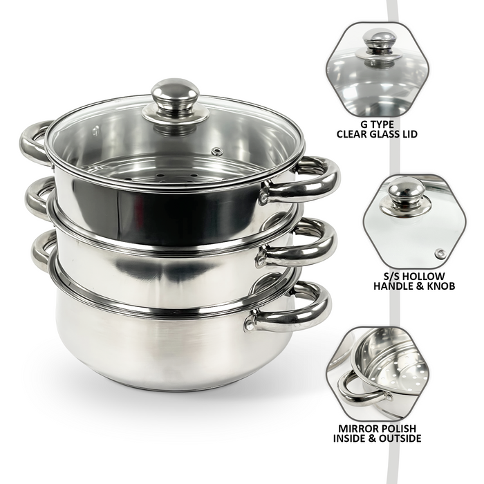 3-Tier Stainless Steel Steamer Features