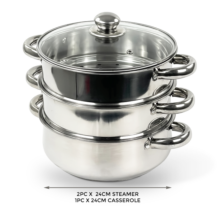 3-Tier Stainless Steel Steamer Dimensions