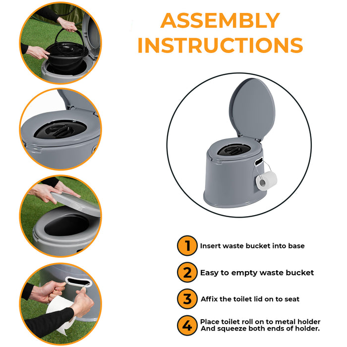 6L Large Portable Compact Potty Camping Toilet Grey